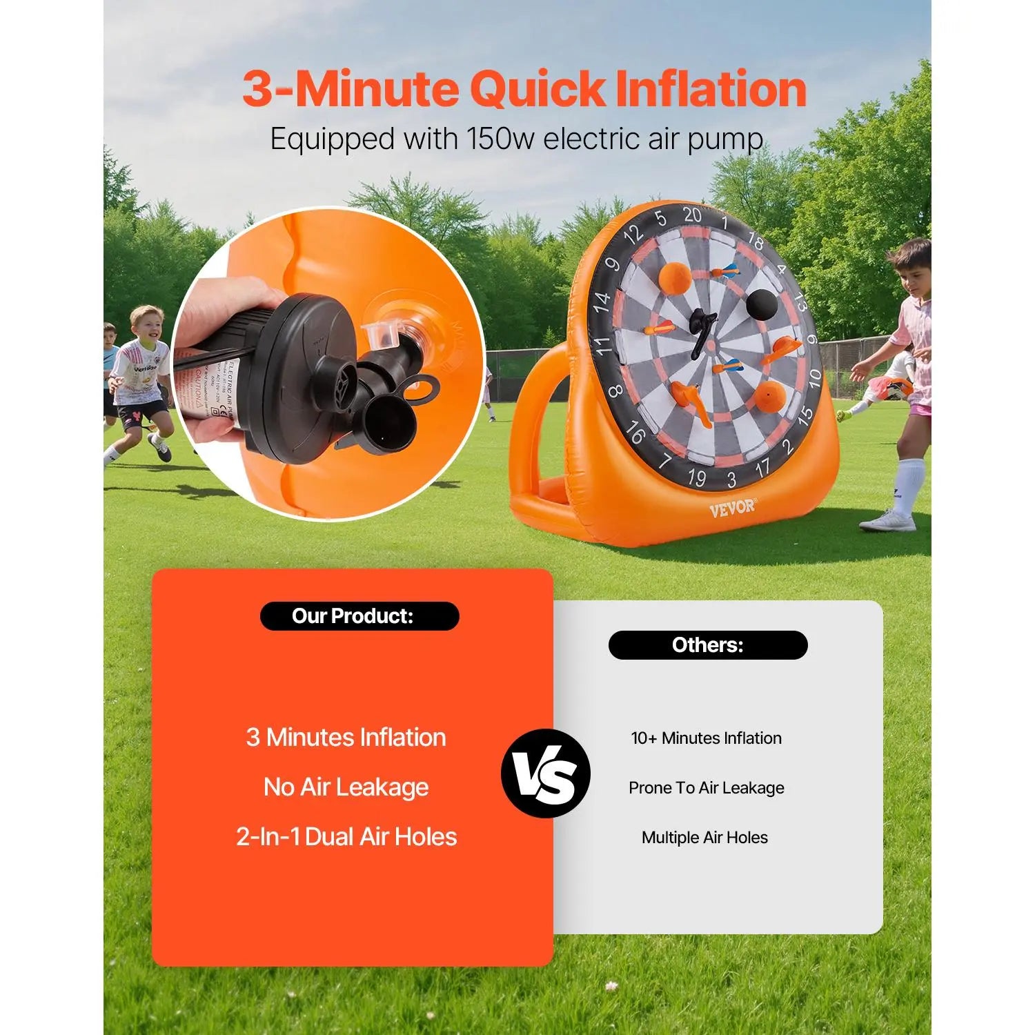 VEVOR Inflatable Soccer Dart Board,, over 6 ftHigh Giant Soccer Dart Board with 4 Kick Balls6 Darts 6 Axe & Air Pump, 3-Min Setup, Idealfor Giant Yard Games, Giant Kick Darts Game,Soccer Dart Game