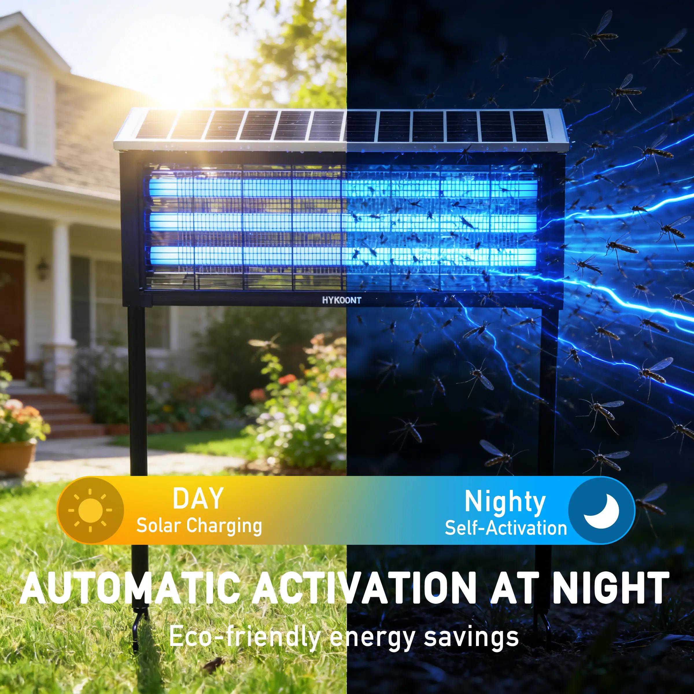 🔥3500V High Voltage Solar Bug Zapper, HYKOONT UV-C Electric Insect Zapper, Dusk to Dawn Auto On/Off Light for Outdoor Pest Control