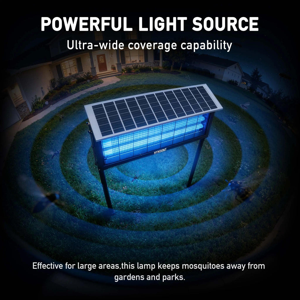 🔥3500V High Voltage Solar Bug Zapper, HYKOONT UV-C Electric Insect Zapper, Dusk to Dawn Auto On/Off Light for Outdoor Pest Control