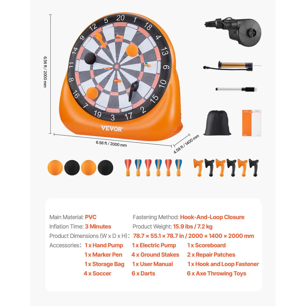 VEVOR Inflatable Soccer Dart Board,, over 6 ftHigh Giant Soccer Dart Board with 4 Kick Balls6 Darts 6 Axe & Air Pump, 3-Min Setup, Idealfor Giant Yard Games, Giant Kick Darts Game,Soccer Dart Game