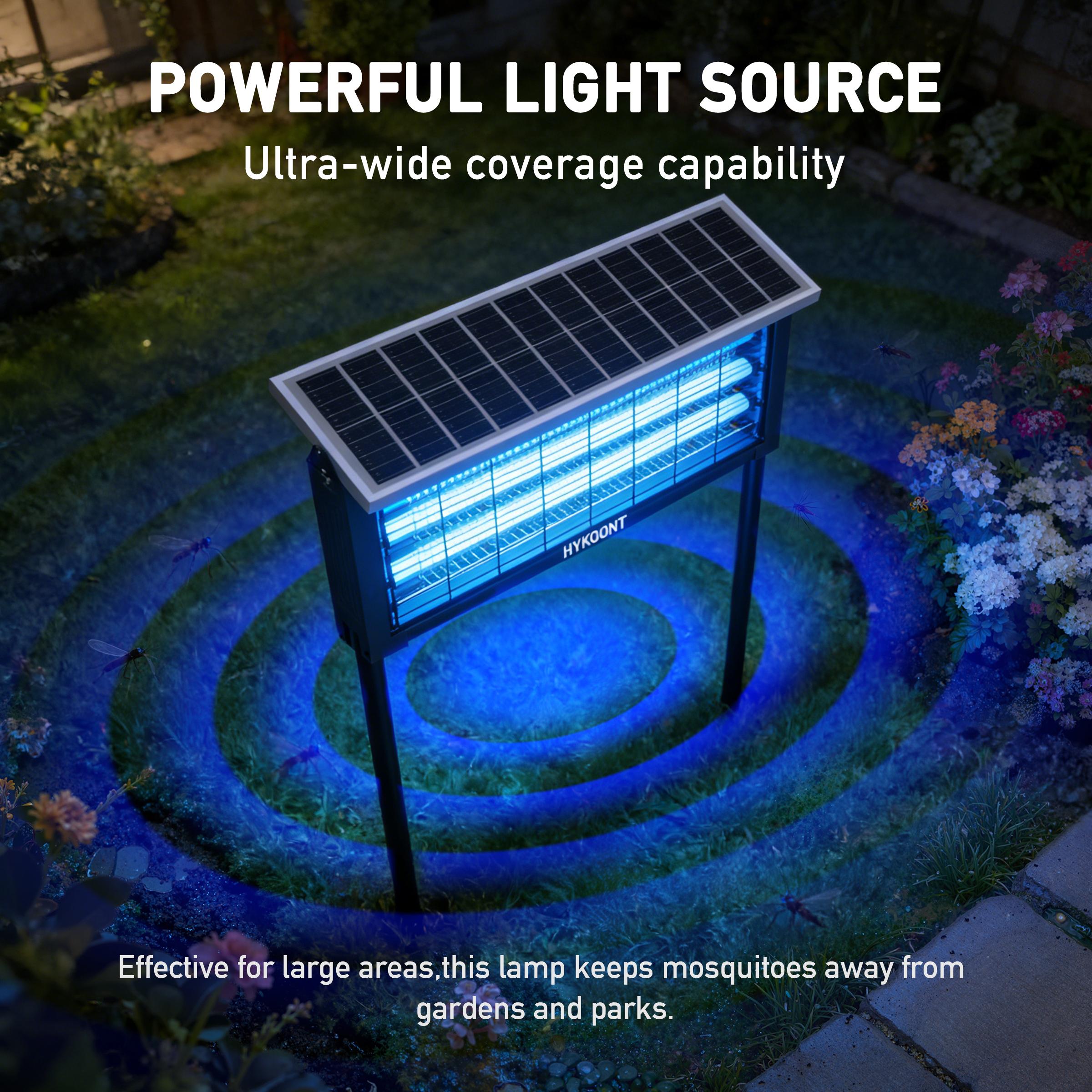 🔥3500V High Voltage Solar Bug Zapper, HYKOONT UV-C Electric Insect Zapper, Dusk to Dawn Auto On/Off Light for Outdoor Pest Control